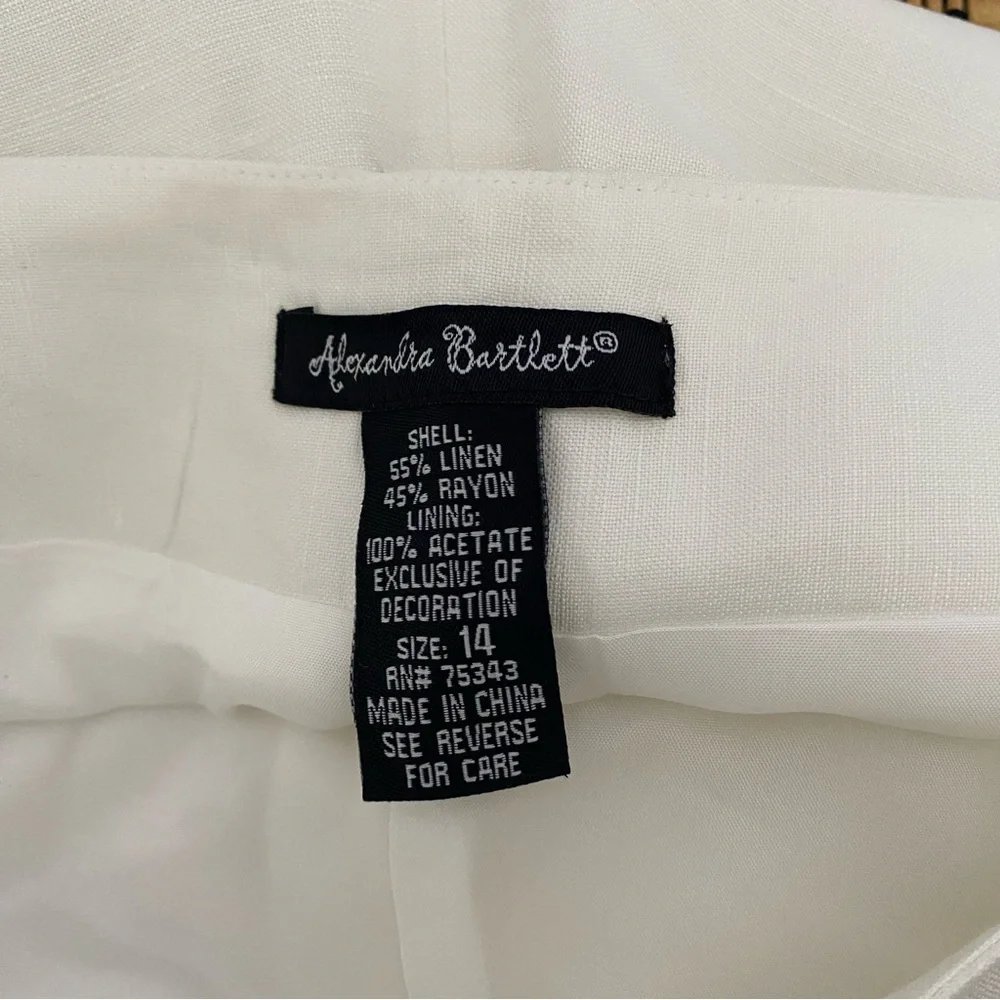 Alexandra Bartlett Women's Linen-Blend Pant Size 14 White Floral‎ Embroidered
